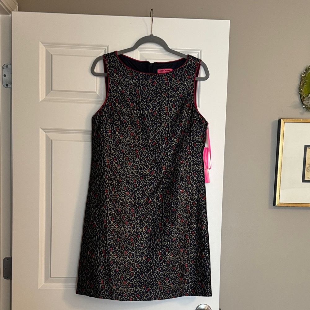 NWT-Betsey Johnson Leopard Print Dress with Metallic & Red Accents